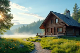 Chalet en bois sur terrain avec ambiance chaleureuse et confort moderne