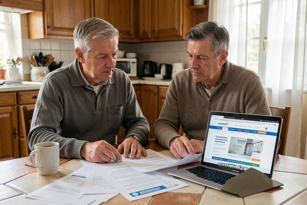 Couple consultant les garanties d'un contrat d'isolation à domicile en Mayenne