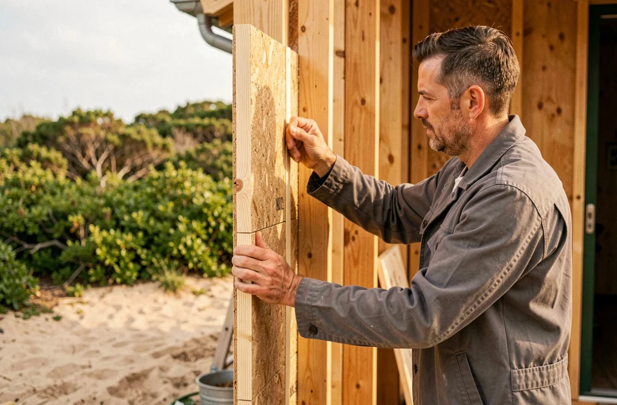 Artisan d'Eco2bois installant des panneaux d'isolation en bois naturel sur une maison landaise