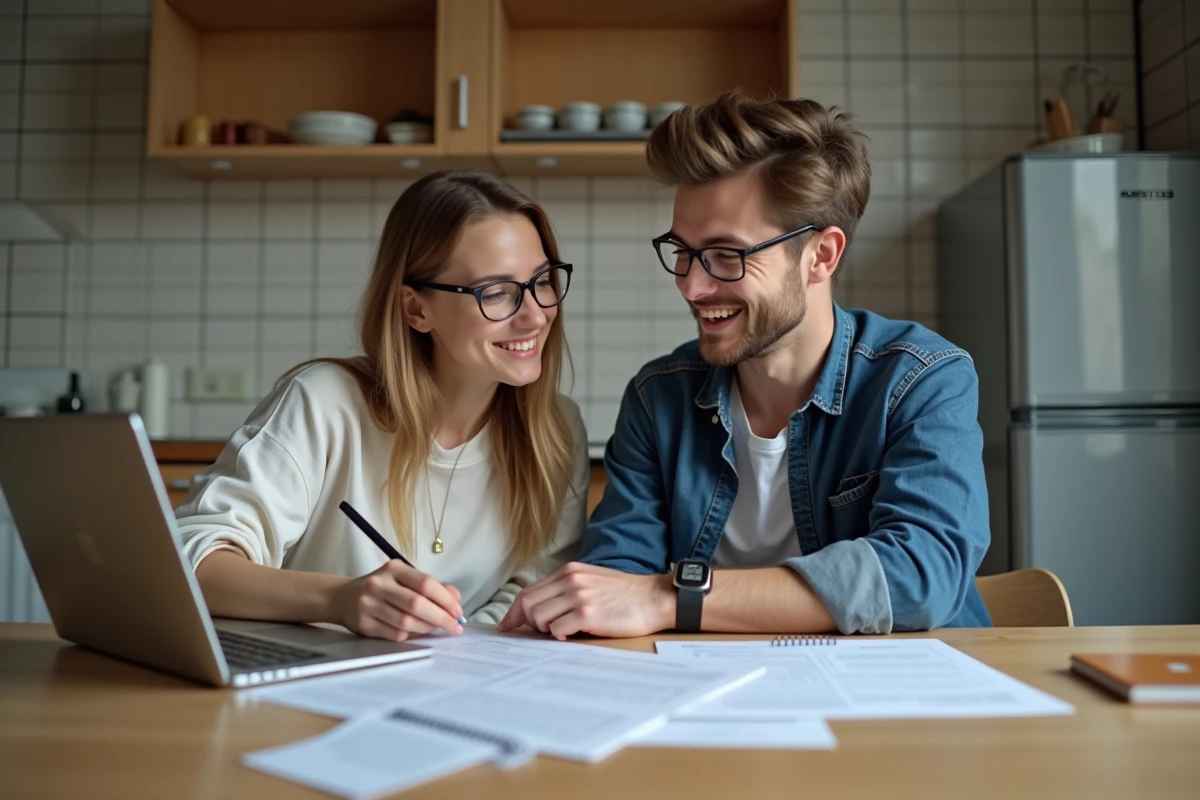 Deux étudiants en colocation consultant un site officiel pour comprendre la définition du foyer fiscal et les critères d'éligibilité à la bourse CROUS