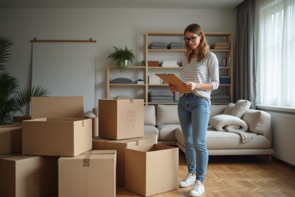 Jeune femme vérifiant sa checklist de déménagement