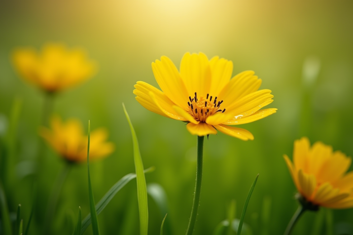 Fleur de bouton d ornement avec rosée du matin