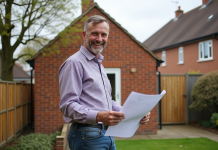 Construire une extension sans permis de construire au Royaume-Uni : taille maximale autorisée Homme souriant devant extension de maison britannique