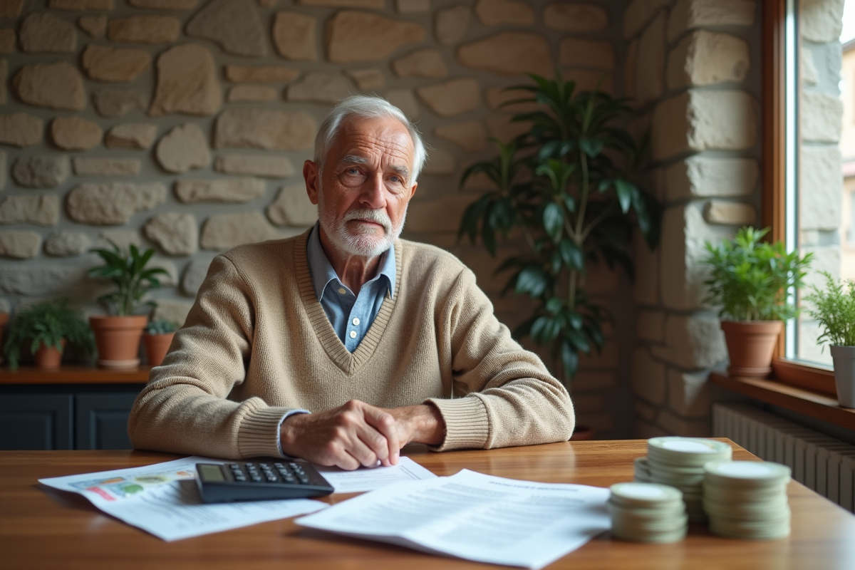 Homme d age moyen avec documents financiers dans un intérieur cosy