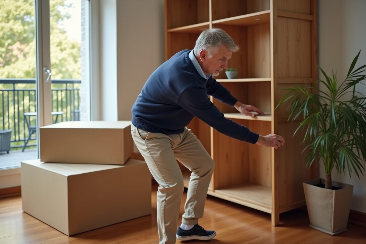 Homme démontant une étagère dans un intérieur lumineux