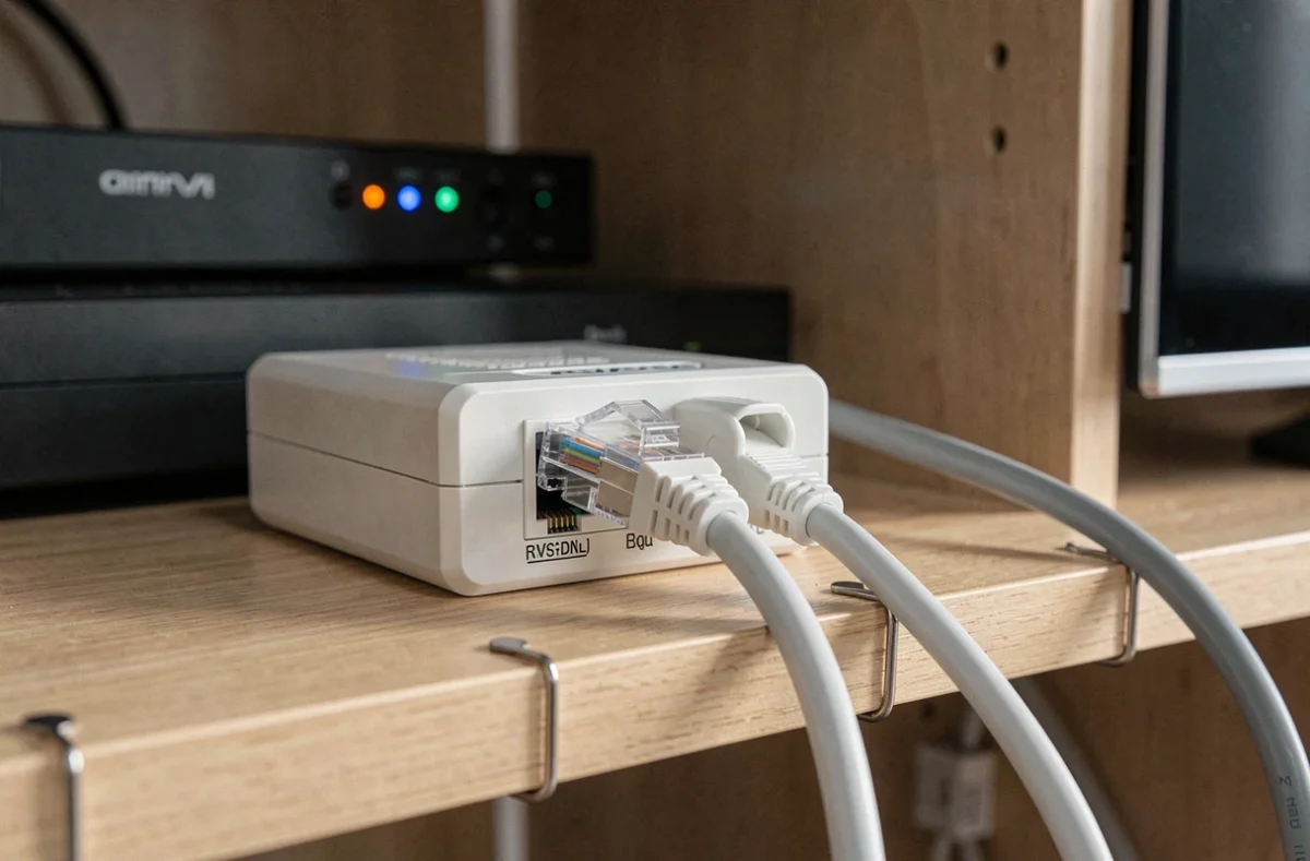 Câbles Ethernet branchés sur un switch réseau domestique pour partager un seul décodeur entre deux téléviseurs