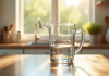 Verre mesure 150 ml sur plan de travail en cuisine